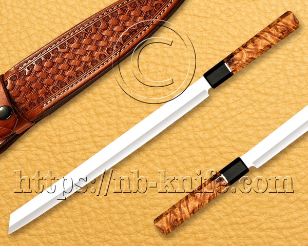 Personalized Stainless Steel Chef Knife | Custom Handmade Kitchen Prosciutto Knife | Koa Wood Handle | Leather Sheath | Damascus Pen | Wooden Gift Box