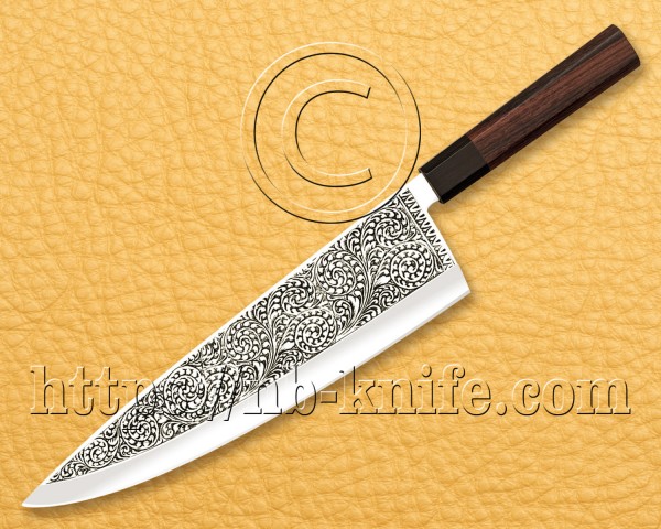 Personalized Engraving Blade Chef Knife | Custom Handmade Kitchen Gyuto Knife | Walnut Wood Handle | Leather Sheath | Damascus Pen | Wooden Gift Box